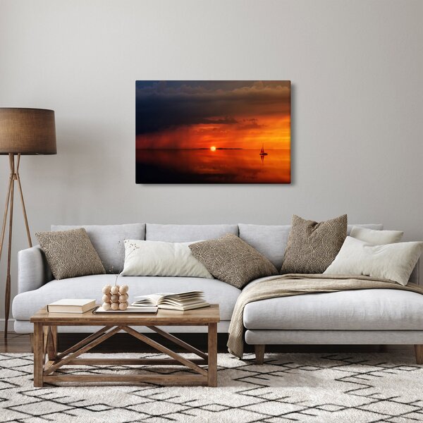 Obraz západu slnka s plachetnicou (90x60 cm)