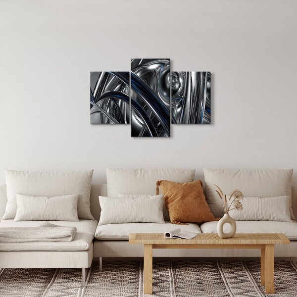 Obraz sivej abstrakcie s modrou (90x60 cm)