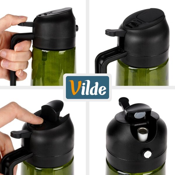 VILDE Sklenený rozprašovač a dávkovač na olej 2v1 450ml - zelené sklo