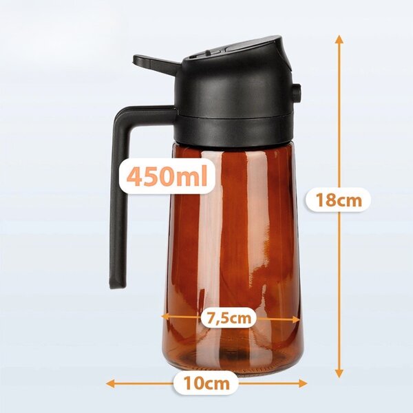 VILDE Sklenený rozprašovač a dávkovač na olej 2v1 450ml - hnedé sklo
