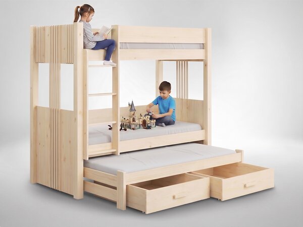 Poschodová posteľ s prístelkou Arten 80x180 - borovica