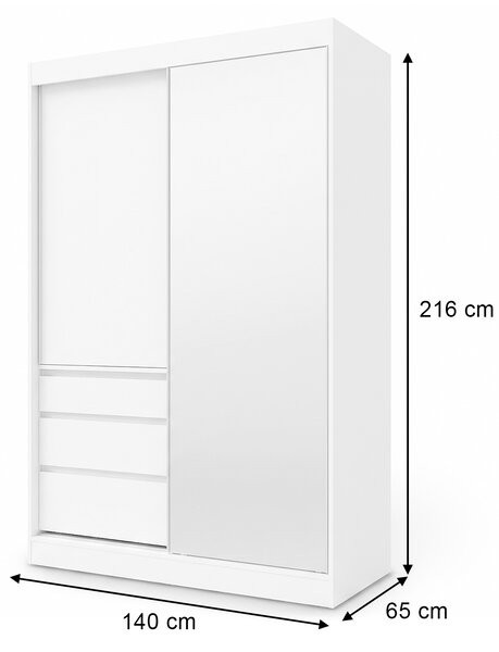 Dvojdverová šatníková skriňa Haiti 140x216x65 - biela