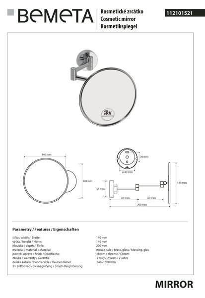 Bemeta Design OMEGA: Kozmetické zrkadlo, ø 140 mm, jednostranné - 112101521