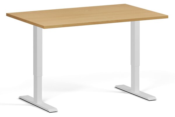 Výškovo nastaviteľný stôl, 120x80 cm, 1 motor, biela podnož, buk