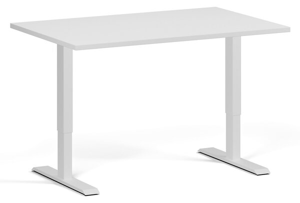 Výškovo nastaviteľný stôl, 120x80 cm, 1 motor, biela podnož, biela