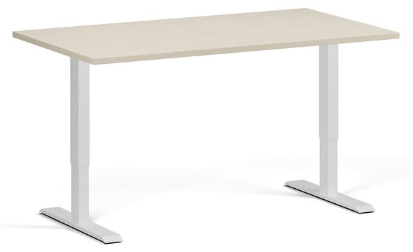 Výškovo nastaviteľný stôl, 140x80 cm, 1 motor, biela podnož, breza
