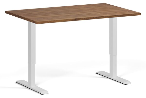 Výškovo nastaviteľný stôl, 120x80 cm, 1 motor, biela podnož, orech