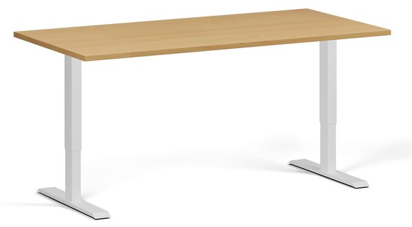 Výškovo nastaviteľný stôl, 160x80 cm, 1 motor, biela podnož, buk