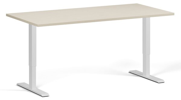 Výškovo nastaviteľný stôl, 160x80 cm, 1 motor, biela podnož, breza