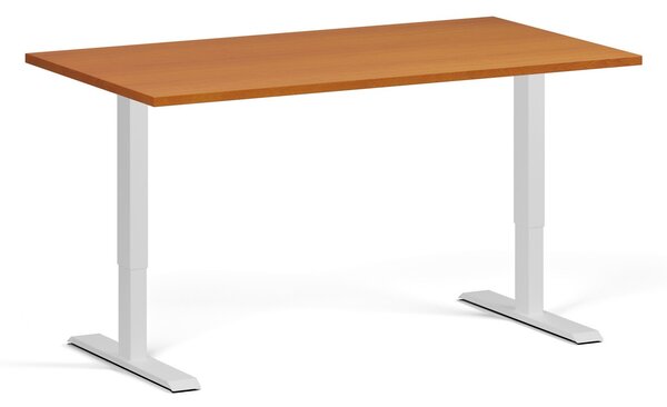 Výškovo nastaviteľný stôl, 140x80 cm, 1 motor, biela podnož, čerešňa