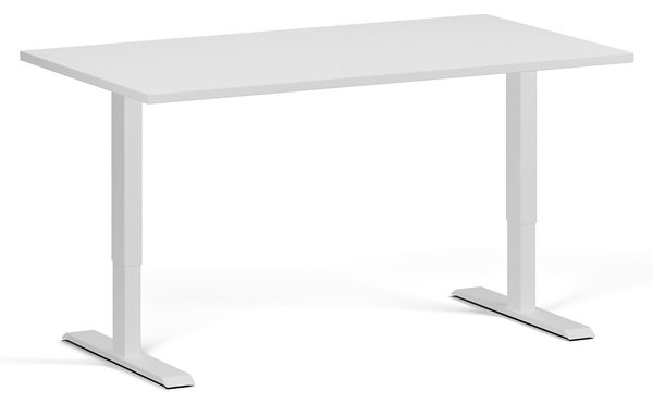 Výškovo nastaviteľný stôl, 140x80 cm, 1 motor, biela podnož, biela