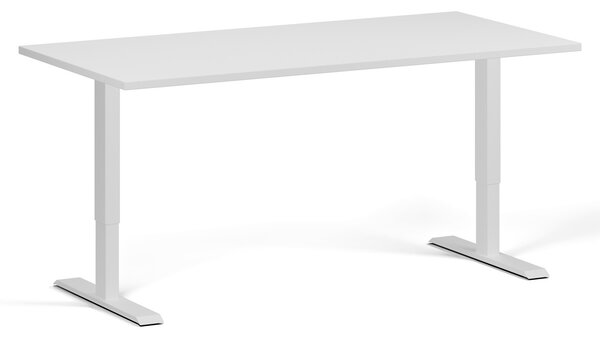 Výškovo nastaviteľný stôl, 160x80 cm, 1 motor, biela podnož, biela