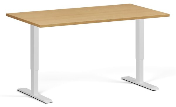 Výškovo nastaviteľný stôl, 140x80 cm, 1 motor, biela podnož, buk