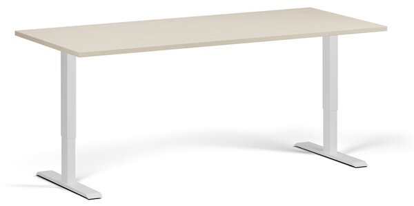 Výškovo nastaviteľný stôl, 180x80 cm, 1 motor, biela podnož, breza
