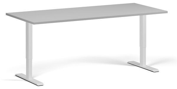Výškovo nastaviteľný stôl, 180x80 cm, 1 motor, biela podnož, sivá