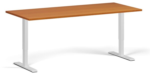 Výškovo nastaviteľný stôl, 180x80 cm, 1 motor, biela podnož, čerešňa