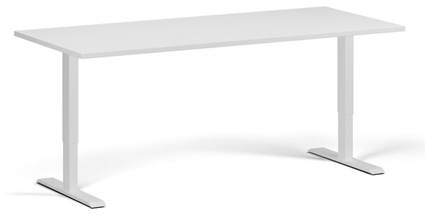 Výškovo nastaviteľný stôl, 180x80 cm, 1 motor, biela podnož, biela