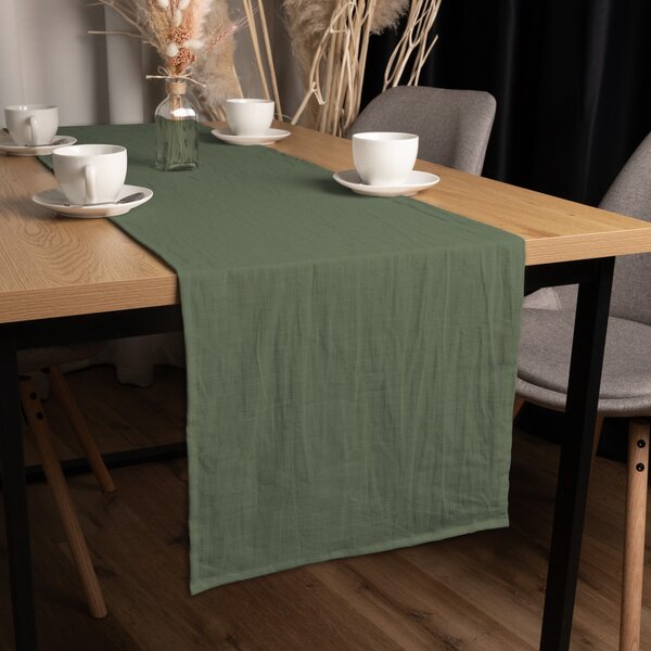 Biante Ľanový behúň na stôl LEN-020 Khaki zelený 20x120 cm
