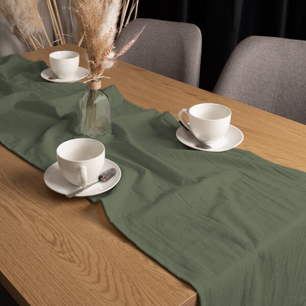 Biante Ľanový behúň na stôl LEN-020 Khaki zelený 20x120 cm