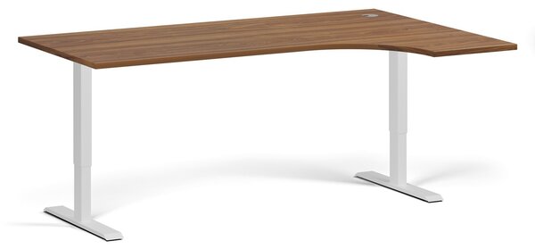 Rohový výškovo nastaviteľný stôl, 180x120 cm, 1 motor, L/P, biela podnož, orech