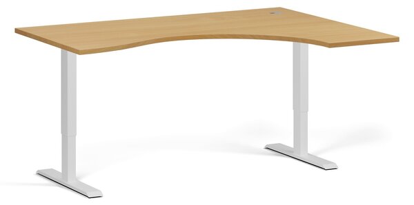 Ergonomický výškovo nastaviteľný stôl, 160x120 cm, 1 motor, L/P, biela podnož, buk