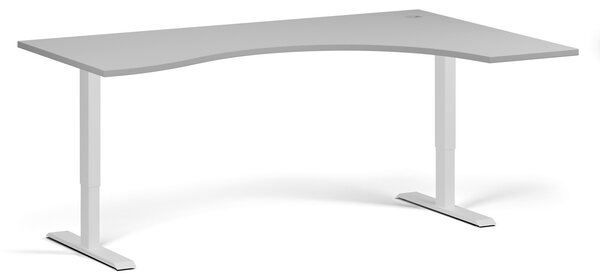 Ergonomický výškovo nastaviteľný stôl, 180x120 cm, 1 motor, L/P, biela podnož, sivá