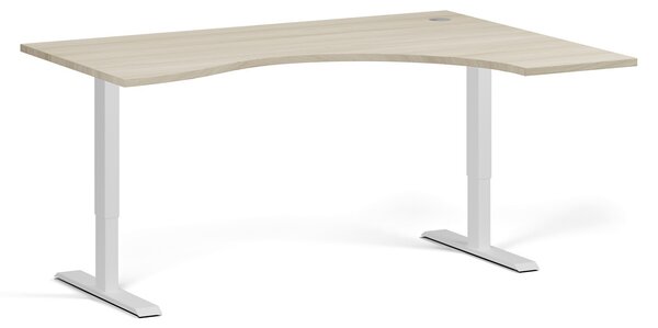 Ergonomický výškovo nastaviteľný stôl, 160x120 cm, 1 motor, L/P, biela podnož, dub prírodný