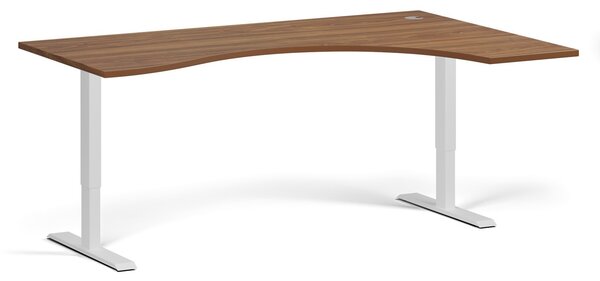 Ergonomický výškovo nastaviteľný stôl, 180x120 cm, 1 motor, L/P, biela podnož, orech
