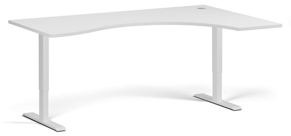 Ergonomický výškovo nastaviteľný stôl, 180x120 cm, 1 motor, L/P, biela podnož, biela