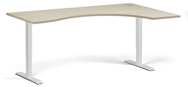 Ergonomický výškovo nastaviteľný stôl, 180x120 cm, 1 motor, L/P, biela podnož, dub prírodný