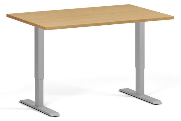 Výškovo nastaviteľný stôl, 120x80 cm, 1 motor, sivá podnož, buk