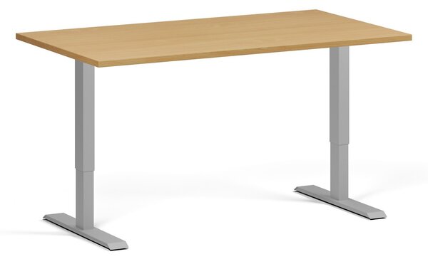 Výškovo nastaviteľný stôl, 140x80 cm, 1 motor, sivá podnož, buk
