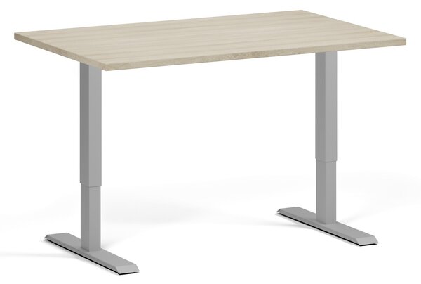 Výškovo nastaviteľný stôl, 120x80 cm, 1 motor, sivá podnož, dub prírodný