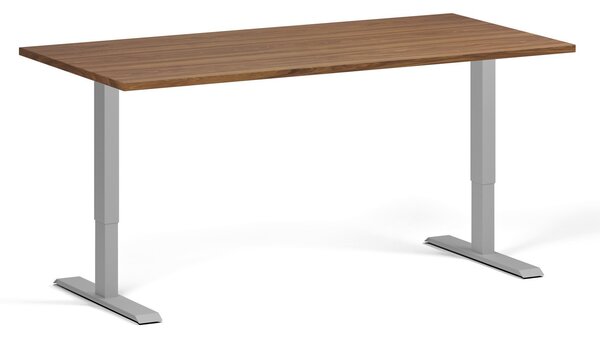 Výškovo nastaviteľný stôl, 160x80 cm, 1 motor, sivá podnož, orech