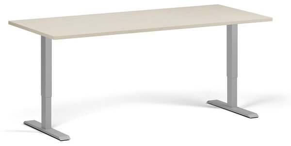 Výškovo nastaviteľný stôl, 180x80 cm, 1 motor, sivá podnož, breza