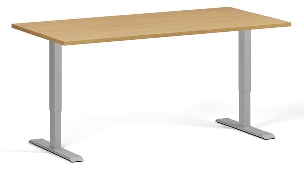 Výškovo nastaviteľný stôl, 160x80 cm, 1 motor, sivá podnož, buk