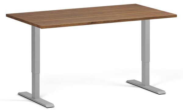 Výškovo nastaviteľný stôl, 140x80 cm, 1 motor, sivá podnož, orech