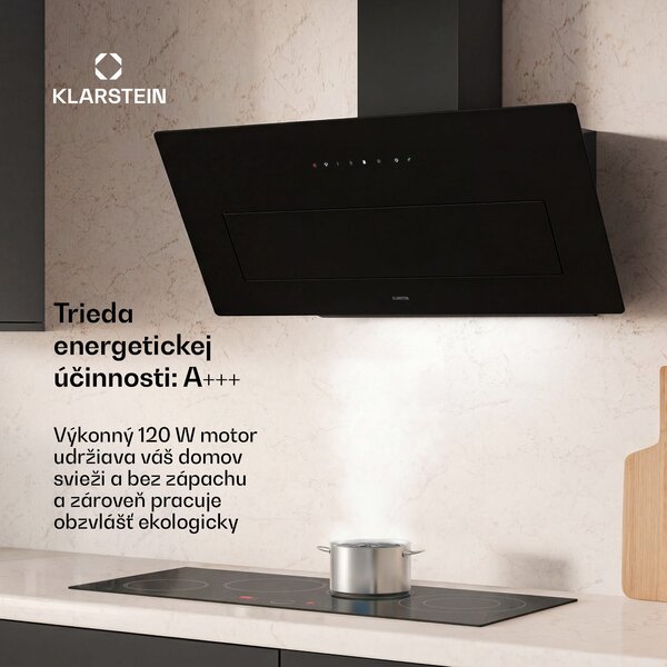 Klarstein SleekAir šikmý digestor | Režimy odsávania a recirkulácie | Ušľachtilý dizajn | 720 m³/h | 90 cm