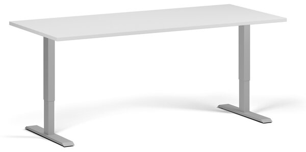 Výškovo nastaviteľný stôl, 180x80 cm, 1 motor, sivá podnož, biela