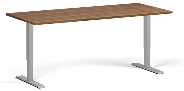 Výškovo nastaviteľný stôl, 180x80 cm, 1 motor, sivá podnož, orech