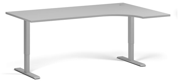 Rohový výškovo nastaviteľný stôl, 180x120 cm, 1 motor, L/P, sivá podnož, sivá