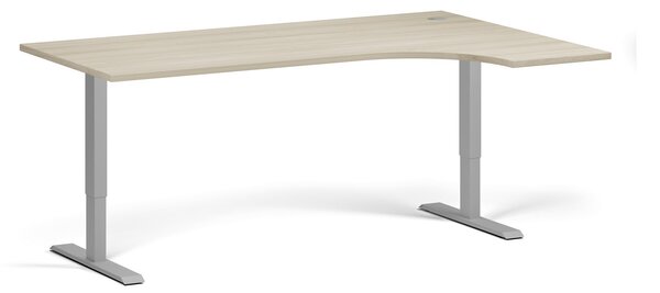 Rohový výškovo nastaviteľný stôl, 180x120 cm, 1 motor, L/P, sivá podnož, dub prírodný