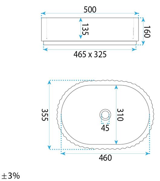 Rea Margaret, umývadlo na dosku 490x355x125 mm, čierna-imitácia kameňa, REA-U7344