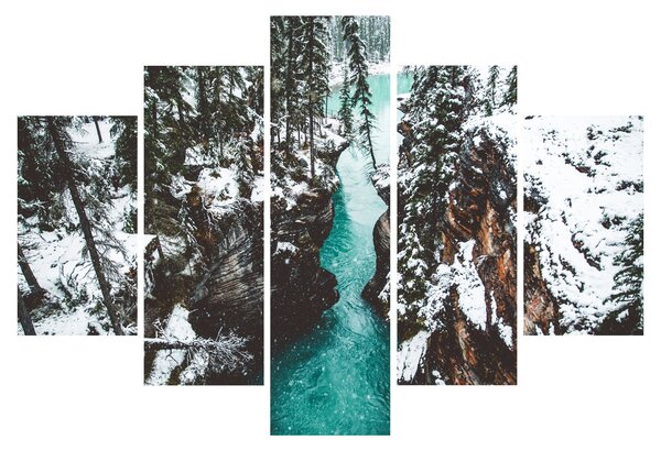 Obraz - horská rieka v zime (150x105 cm)