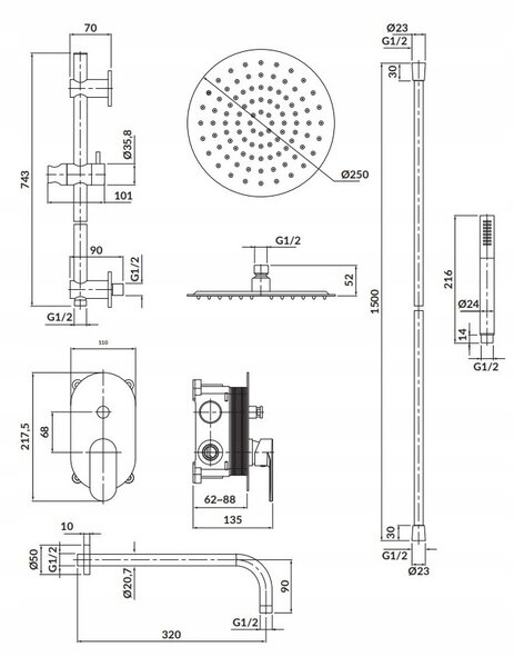 Cersanit Crea - set B258 podomietková sprchová sada, čierna, S952-009