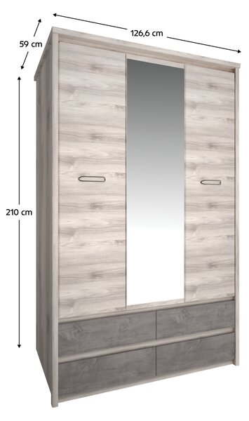 KONDELA Skriňa so zrkadlom 3D4S, gaštan nairobi/onyx, JESI NEW