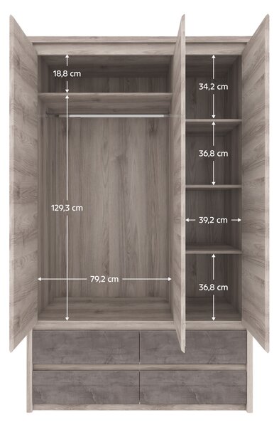 KONDELA Skriňa so zrkadlom 3D4S, gaštan nairobi/onyx, JESI NEW