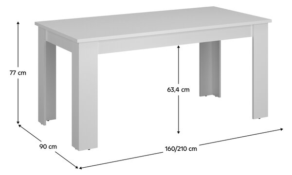 KONDELA Jedálenský rozkladací stôl, biela, 160-210x90 cm, ERODIN