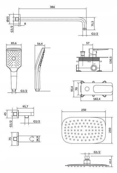 Cersanit Larga - podomietková sprchová sada, chróm, S952-029