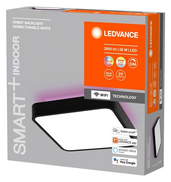 LEDVANCE Sapho, ORBIS BACKLIGHT stropné svietidlo, 350x350mm, WIFI RGB + stmievateľné, 2800lm, 28W, čierna